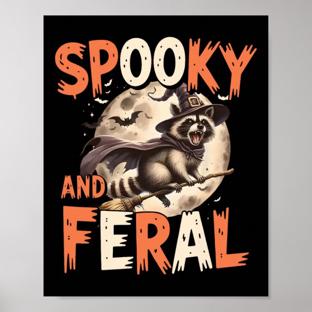 Spooky And Feral Raccoon Halloween Funny Halloween Poster (Front)