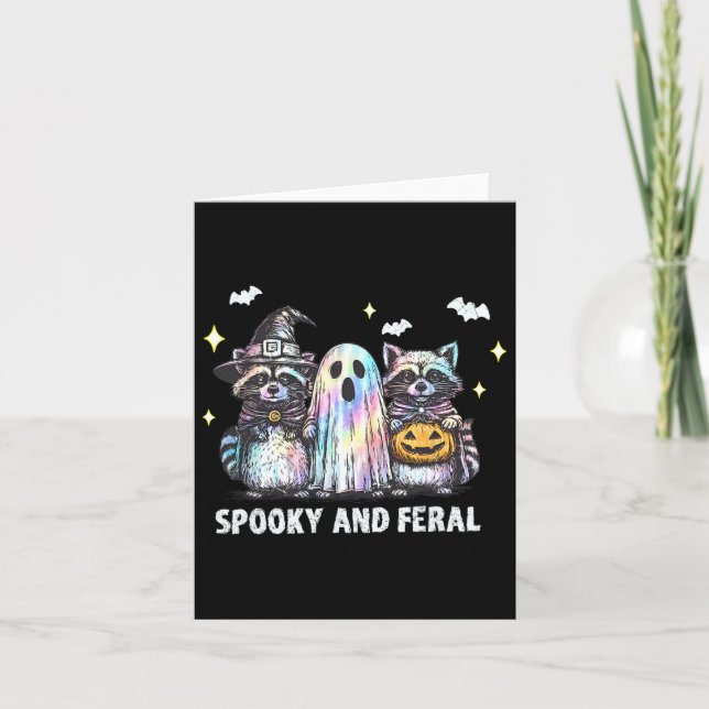Spooky And Feral Raccoon Halloween Raccoon Ghost T Card (Front)