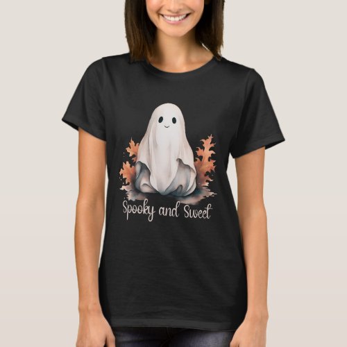 Spooky and Sweet Cute Ghost Black Halloween T_Shirt