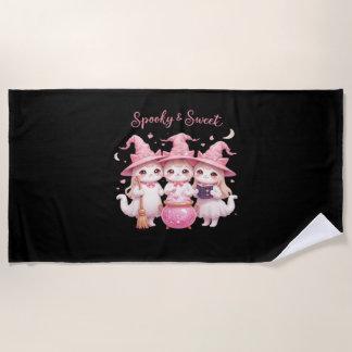 Spooky and Sweet Cute Witch Cat Oversized T-Shirt Beach Towel
