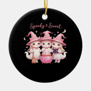 Spooky and Sweet Cute Witch Cat Oversized T-Shirt Ceramic Ornament