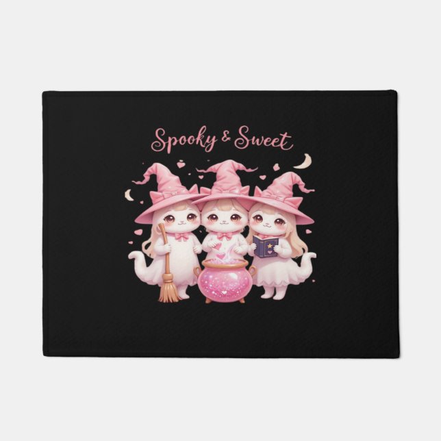 Spooky and Sweet Cute Witch Cat Oversized T-Shirt Doormat (Front)