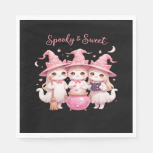 Spooky and Sweet Cute Witch Cat Oversized T-Shirt Napkins