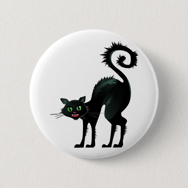 Spooky Angry Black Cat Button (Front)