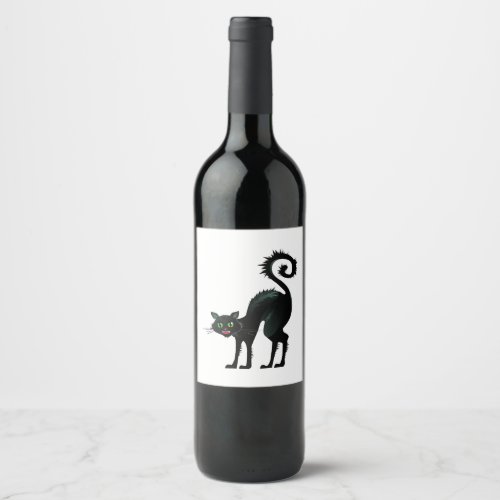 Spooky Angry Black Cat Wine Label
