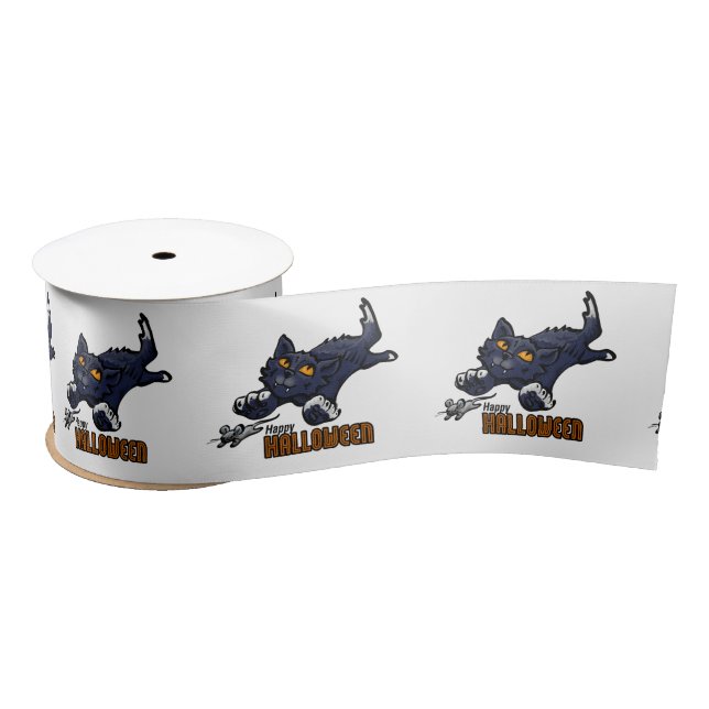 Spooky Animals Cat and Mouse Satin Ribbon (Spool)