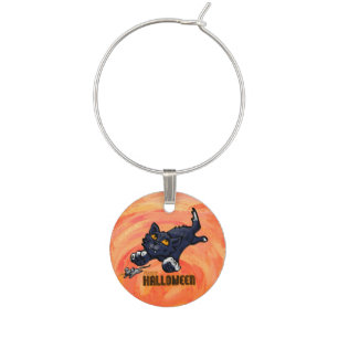 Spooky Animals Cat and Mouse Wine Glass Charm