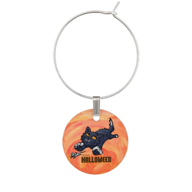 Spooky Animals Cat and Mouse Wine Glass Charm (Front)