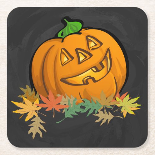 Spooky Animals Pumpkin Square Paper Coaster