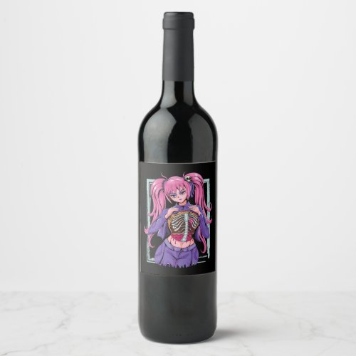 Spooky Anime Girl Waifu Halloween Pastel Goth Occu Wine Label