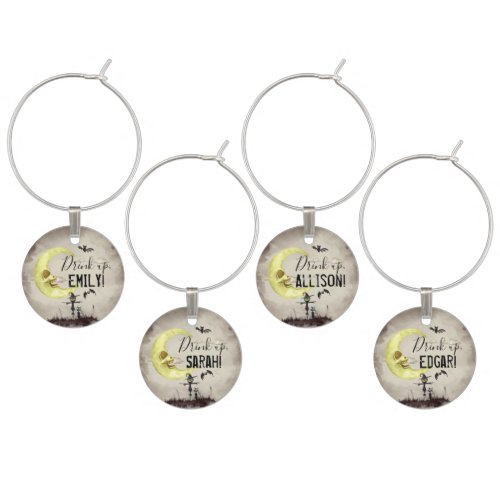 Spooky Any Name Halloween Party Favor Wine Charms