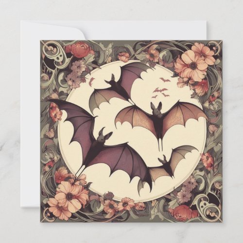 Spooky Art Nouveau Bats Illustration Pretty Horror Invitation