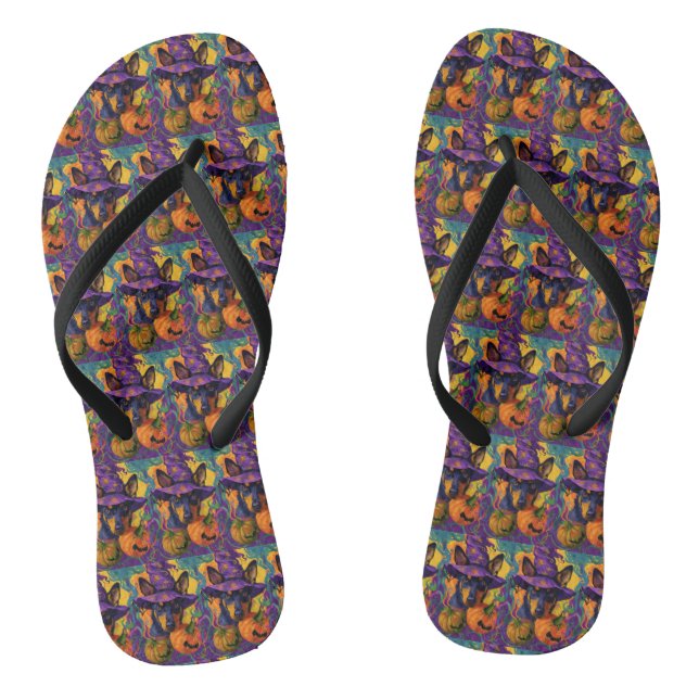 Spooky Australian Kelpie Halloween Pumpkin Flip Flops (Footbed)