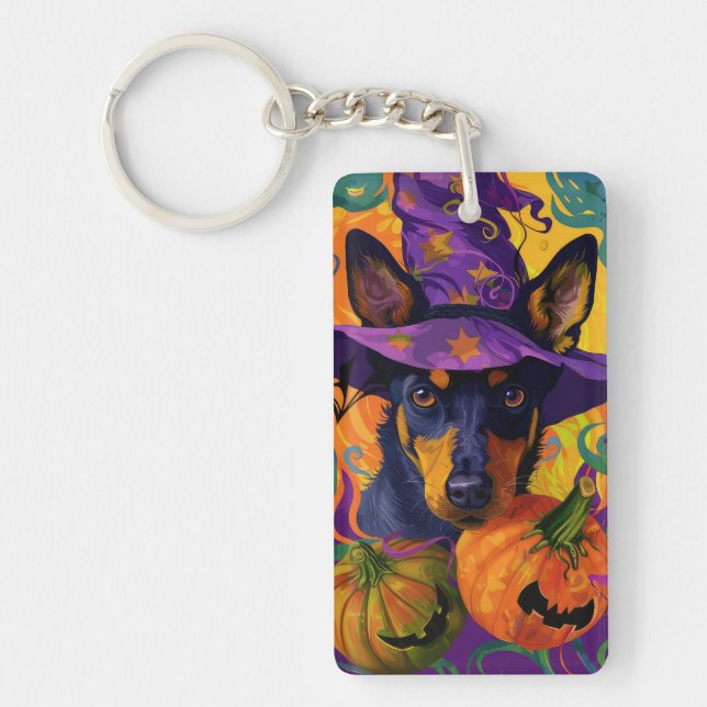 Spooky Australian Kelpie Halloween Pumpkin Keychain (Front)
