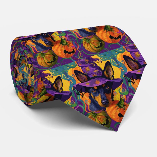 Spooky Australian Kelpie Halloween Pumpkin Neck Tie (Rolled)