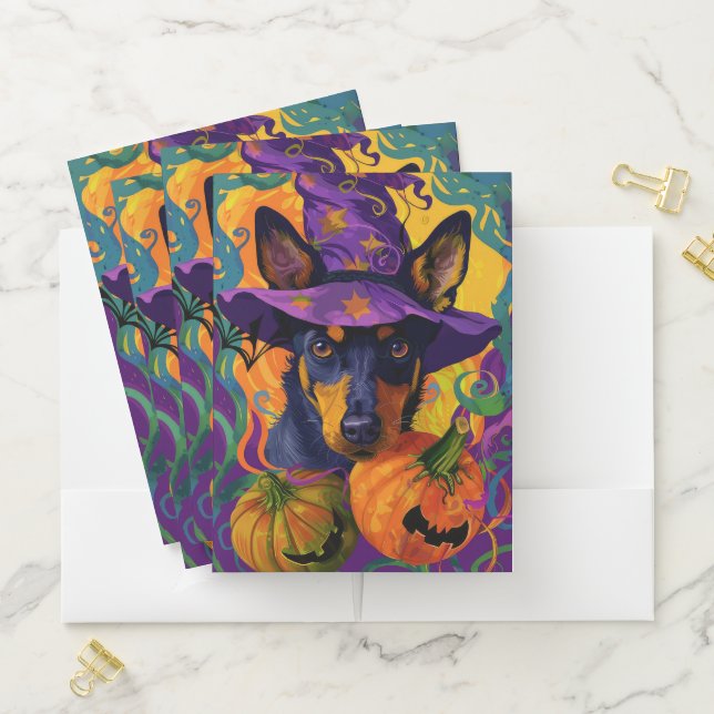 Spooky Australian Kelpie Halloween Pumpkin Pocket Folder (In Situ)