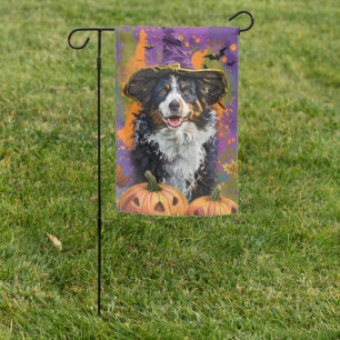 Spooky Australian Shepherd Halloween Witch Pumpkin Garden Flag