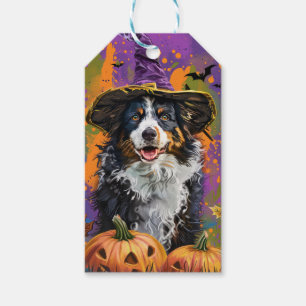 Spooky Australian Shepherd Halloween Witch Pumpkin Gift Tags