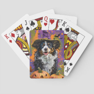 Spooky Australian Shepherd Halloween Witch Pumpkin Poker Cards