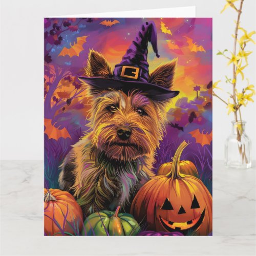 Spooky Australian Terrier Halloween Witch Pumpkin Card