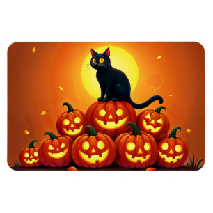 Spooky autumn night with glowing pumpkins magnet