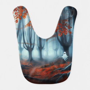 Spooky Autumn woods with a ghost Baby Bib