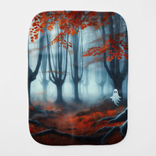 Spooky Autumn woods with a ghost Baby Burp Cloth