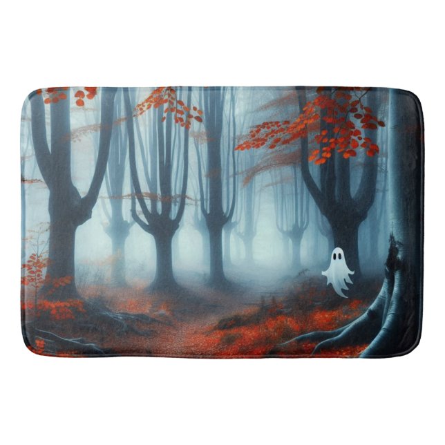 Spooky Autumn woods with a ghost Bath Mat (Front)