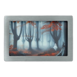 Spooky Autumn woods with a ghost Belt Buckle