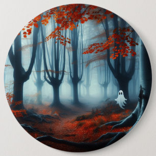 Spooky Autumn woods with a ghost Button