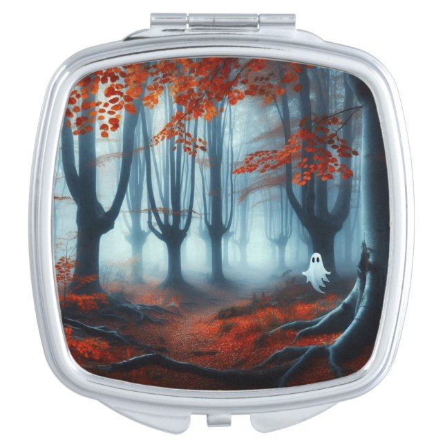 Spooky Autumn woods with a ghost Compact Mirror (Front)