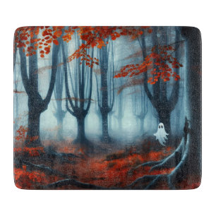 Spooky Autumn woods with a ghost Cutting Board