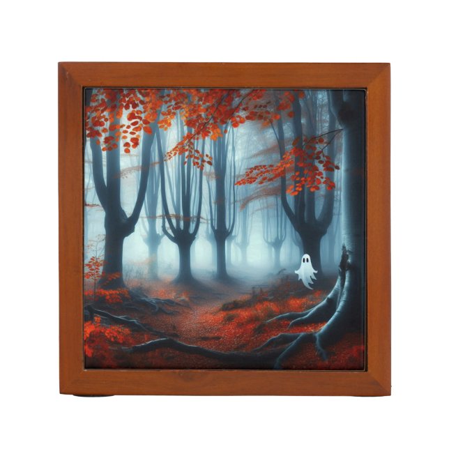 Spooky Autumn woods with a ghost Desk Organizer (Front)