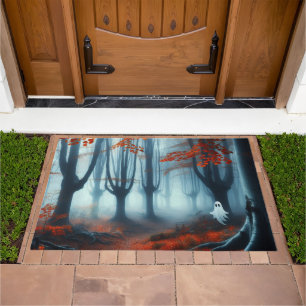 Spooky Autumn woods with a ghost Doormat