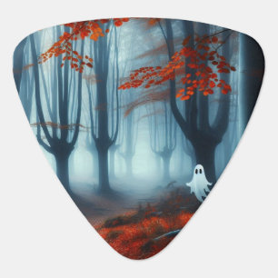 Spooky Autumn woods with a ghost Guitar Pick