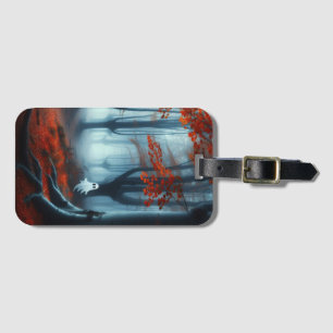 Spooky Autumn woods with a ghost Luggage Tag