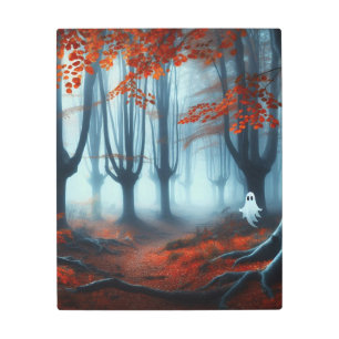 Spooky Autumn woods with a ghost Metal Print