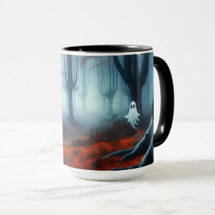 Spooky Autumn woods with a ghost Mug
