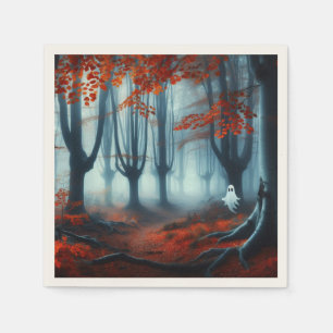Spooky Autumn woods with a ghost Napkins