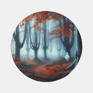 Spooky Autumn woods with a ghost Outdoor Rug