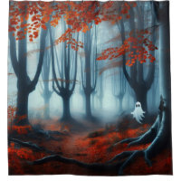 Spooky Autumn woods with a ghost