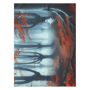 Spooky Autumn woods with a ghost Tablecloth