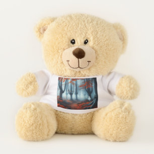 Spooky Autumn woods with a ghost Teddy Bear