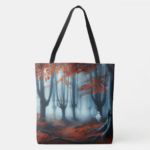 Spooky Autumn woods with a ghost Tote Bag