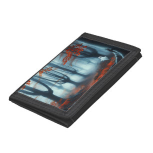 Spooky Autumn woods with a ghost Tri-fold Wallet