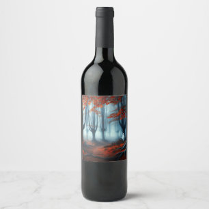 Spooky Autumn woods with a ghost Wine Label
