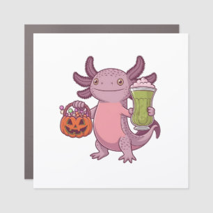 Spooky Axolotl Holding Matcha and Treat Halloween Car Magnet
