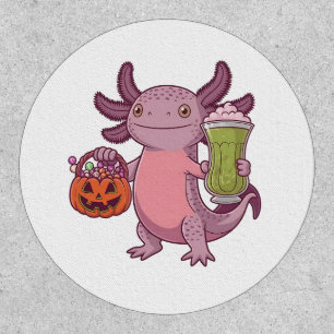 Spooky Axolotl Holding Matcha and Treat Halloween Patch