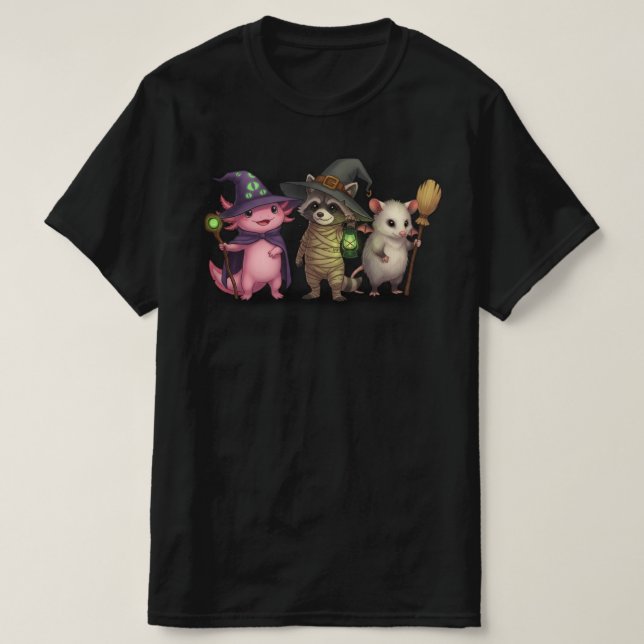Spooky Axolotl Raccoon | Halloween Bites Scary  T-Shirt (Design Front)