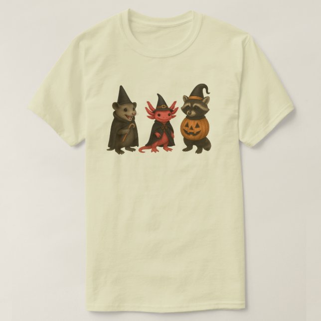 Spooky Axolotl Raccoon Possum | Halloween Creeptob T-Shirt (Design Front)